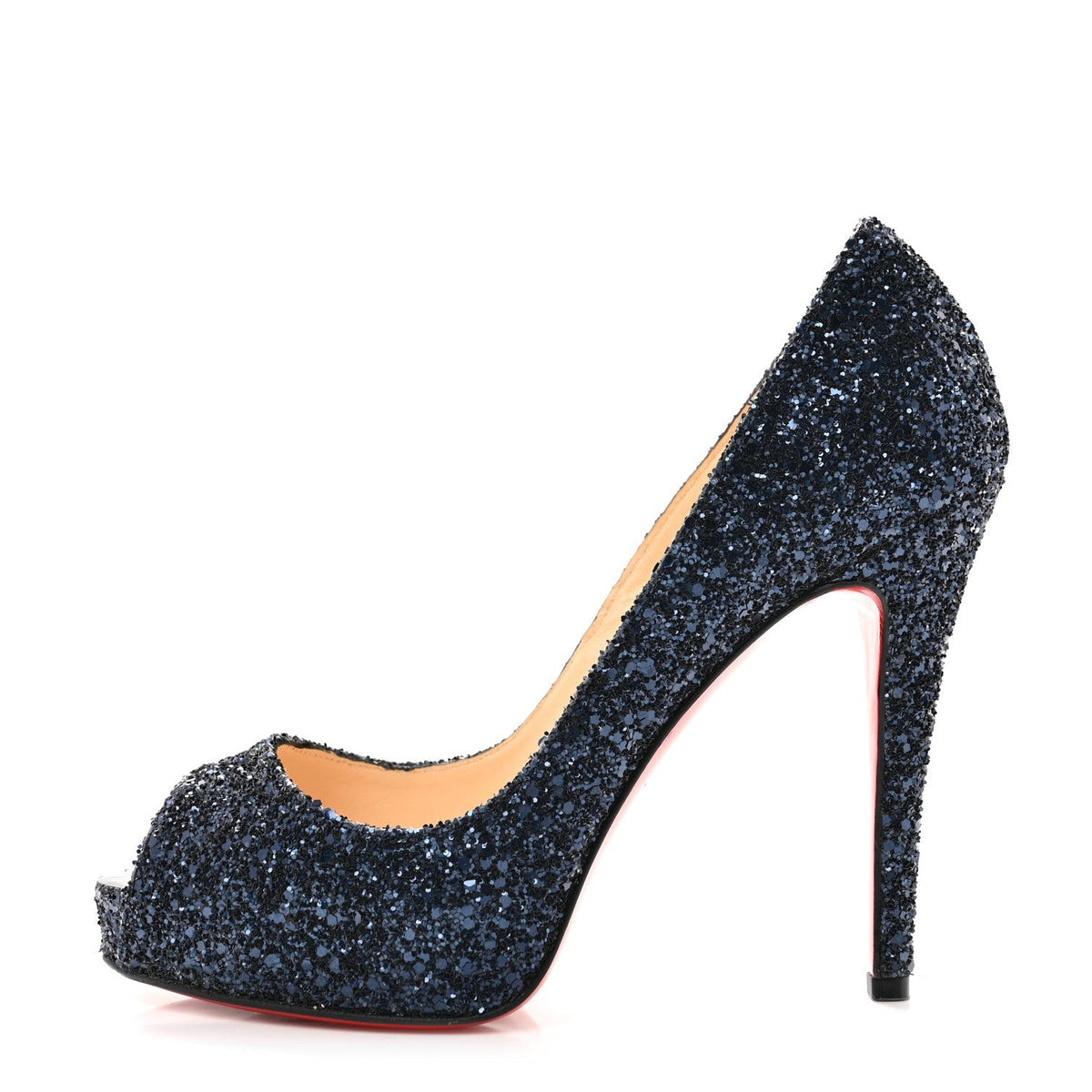 Christian Louboutin Glitter Leather Women's Very Prive 120 Pumps 37 Bleu Marine