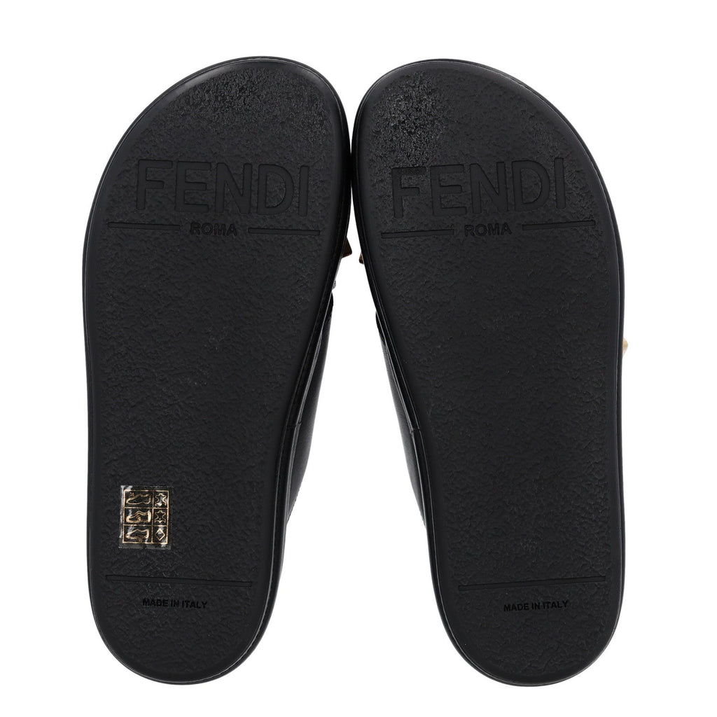 Fendi Vitello Women's Fendigraphy Slide Sandals 36 Black