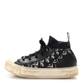Christian Dior Technical Knit Calfskin Oblique Women's Walk'n Dior Mid Top Sneakers 35 Deep Blue