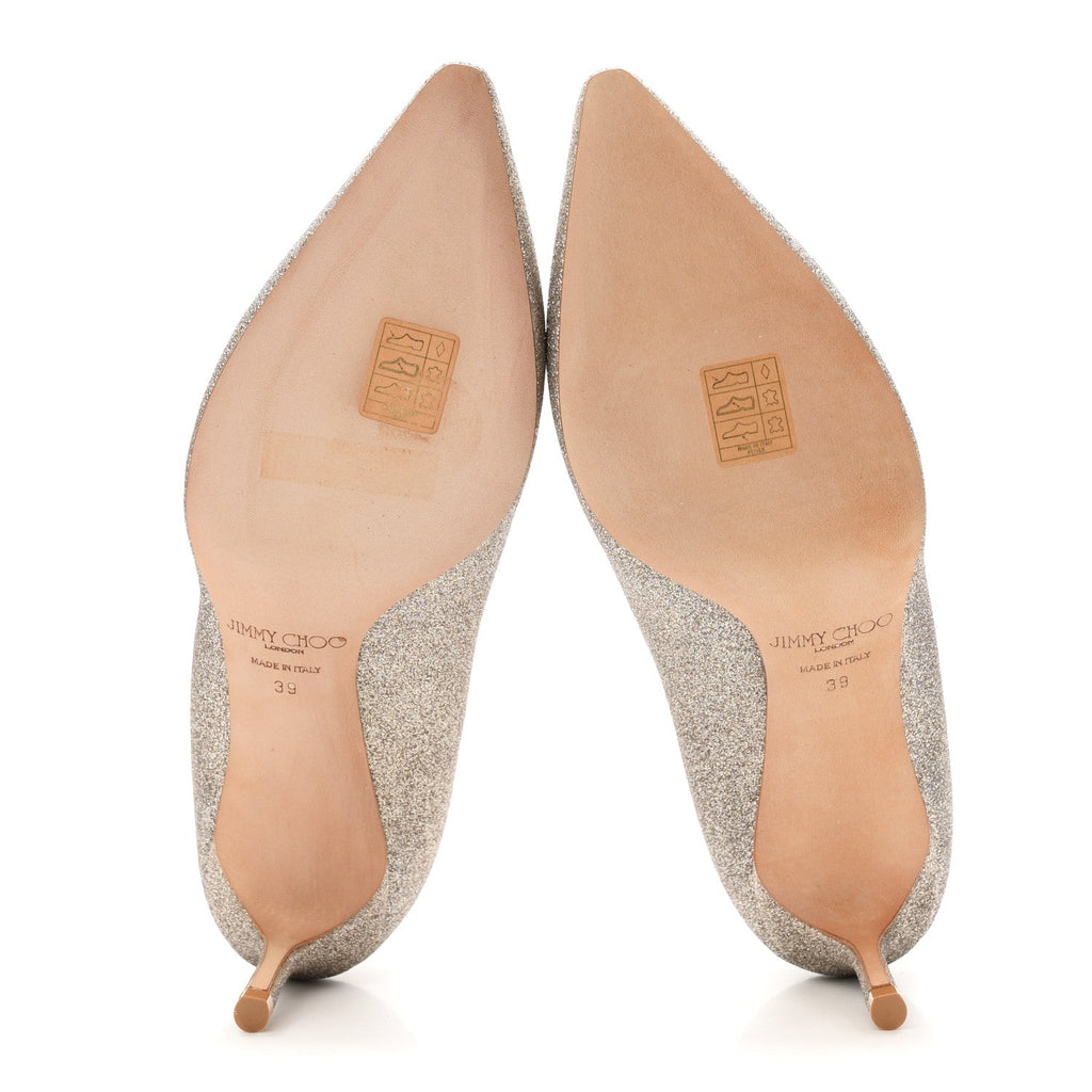 Jimmy Choo Dusty Glitter Women's Romy 60 Pumps 39 Platinum Ice