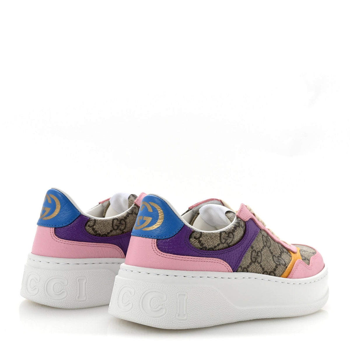 Gucci GG Supreme Calfskin Women's Platform Sneakers 35 Beige Pink