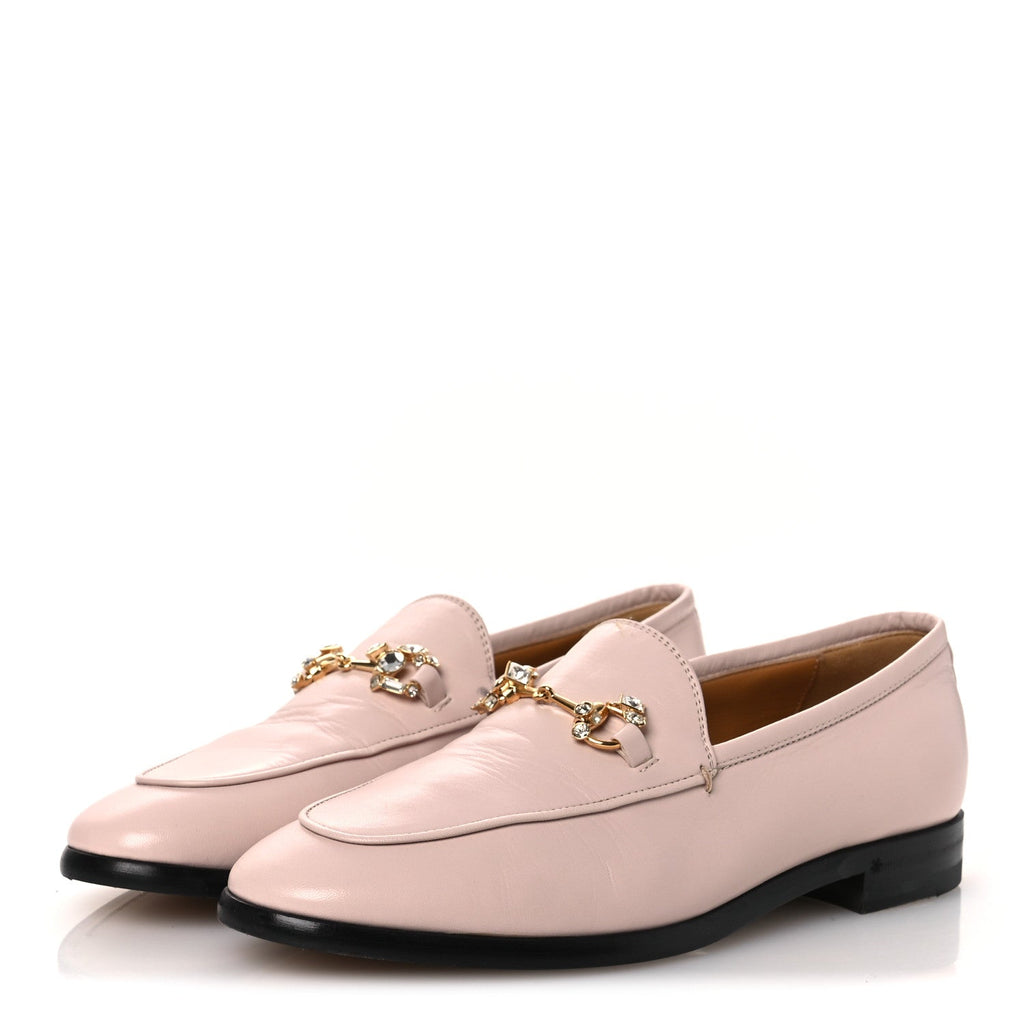 Gucci Malaga Kid Women's Crystal Horsebit Jordaan Loafers 37 Pink Hibiscus