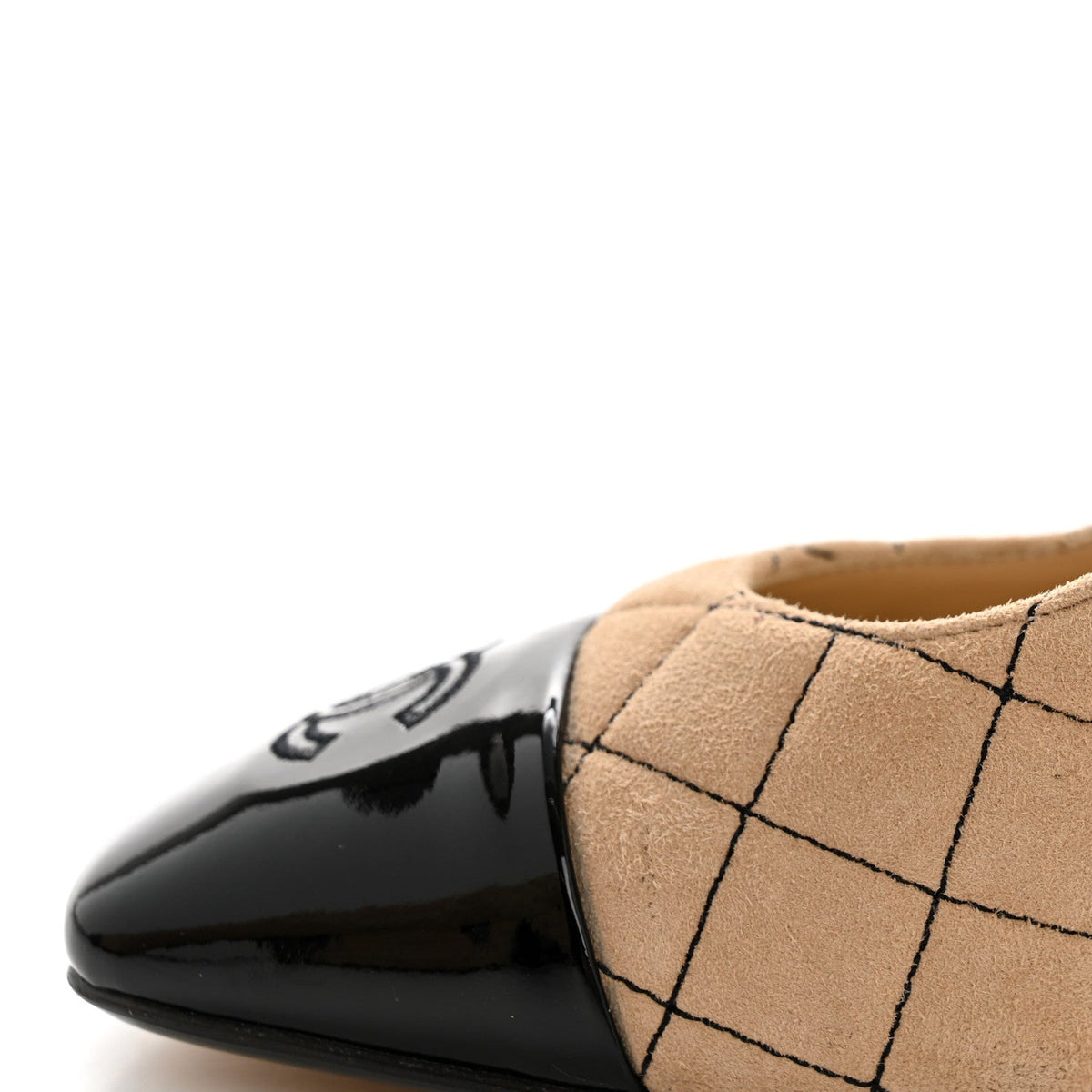 Chanel Suede Patent Women's Quilted CC Cap Toe Pumps 39 Beige Black
