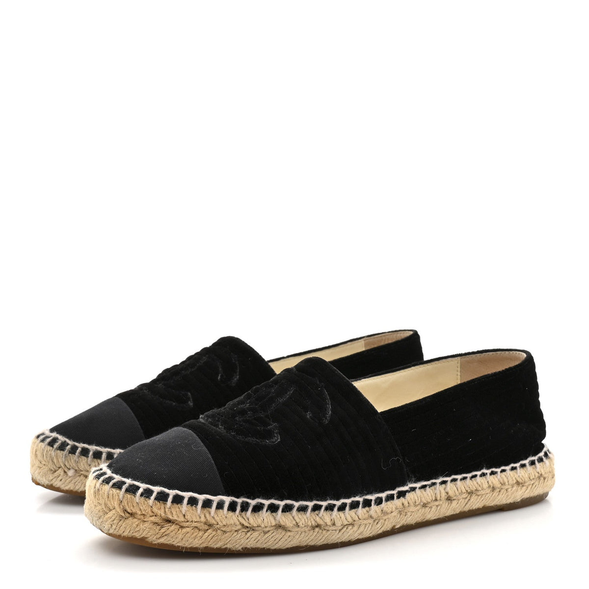 Chanel Velvet Grosgrain Women's CC Espadrilles 38 Black