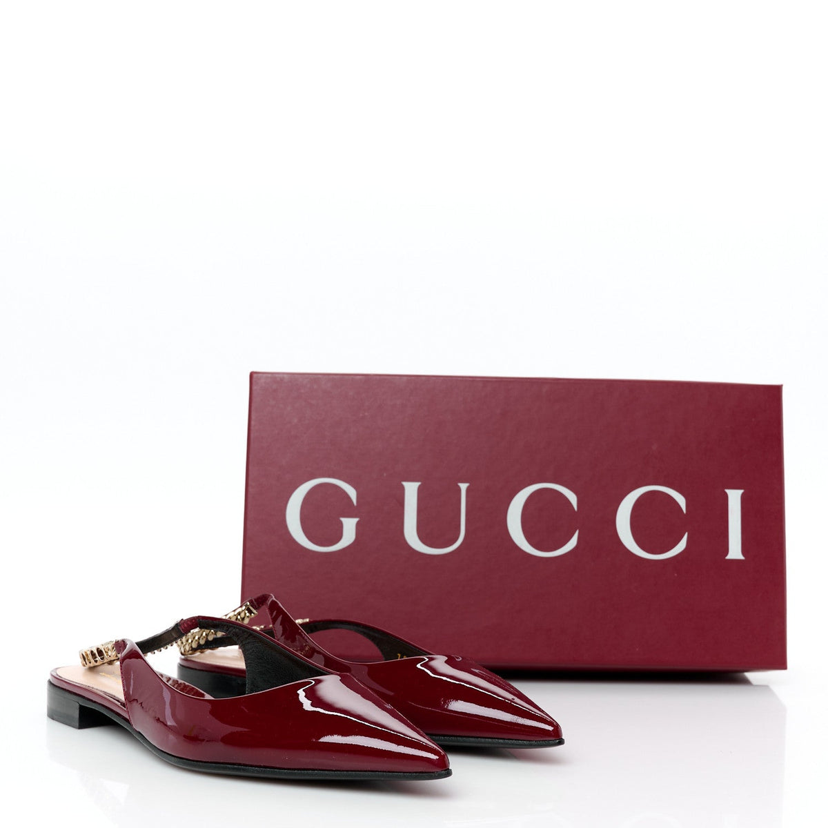 Gucci Patent Women's Signoria Slingback Ballet Flats 36.5 Rosso Ancora