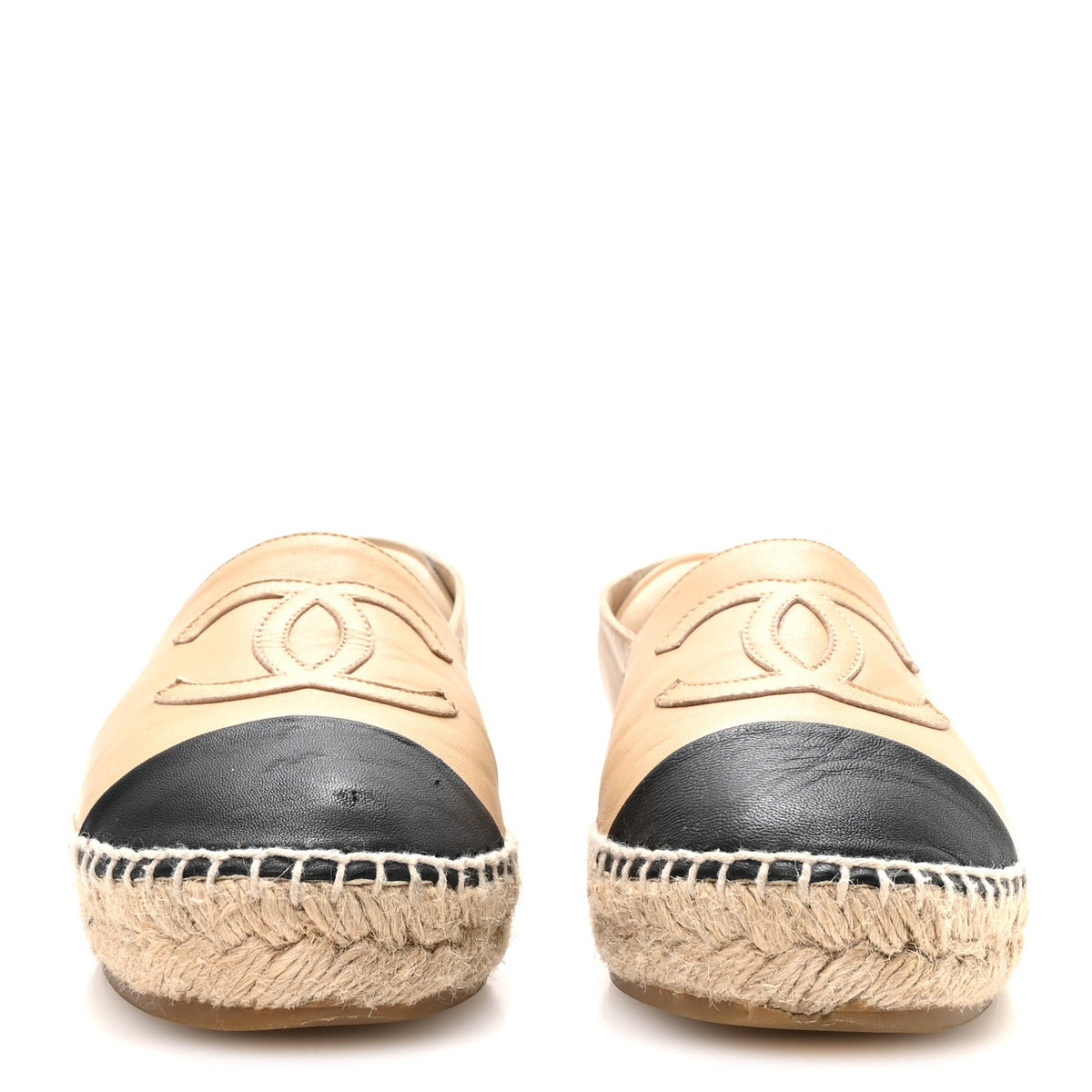 Chanel Lambskin Women's CC Espadrilles 36 Beige Black