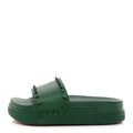 Calfskin Studded Pool Fun Platform Flat Slide Sandals Green
