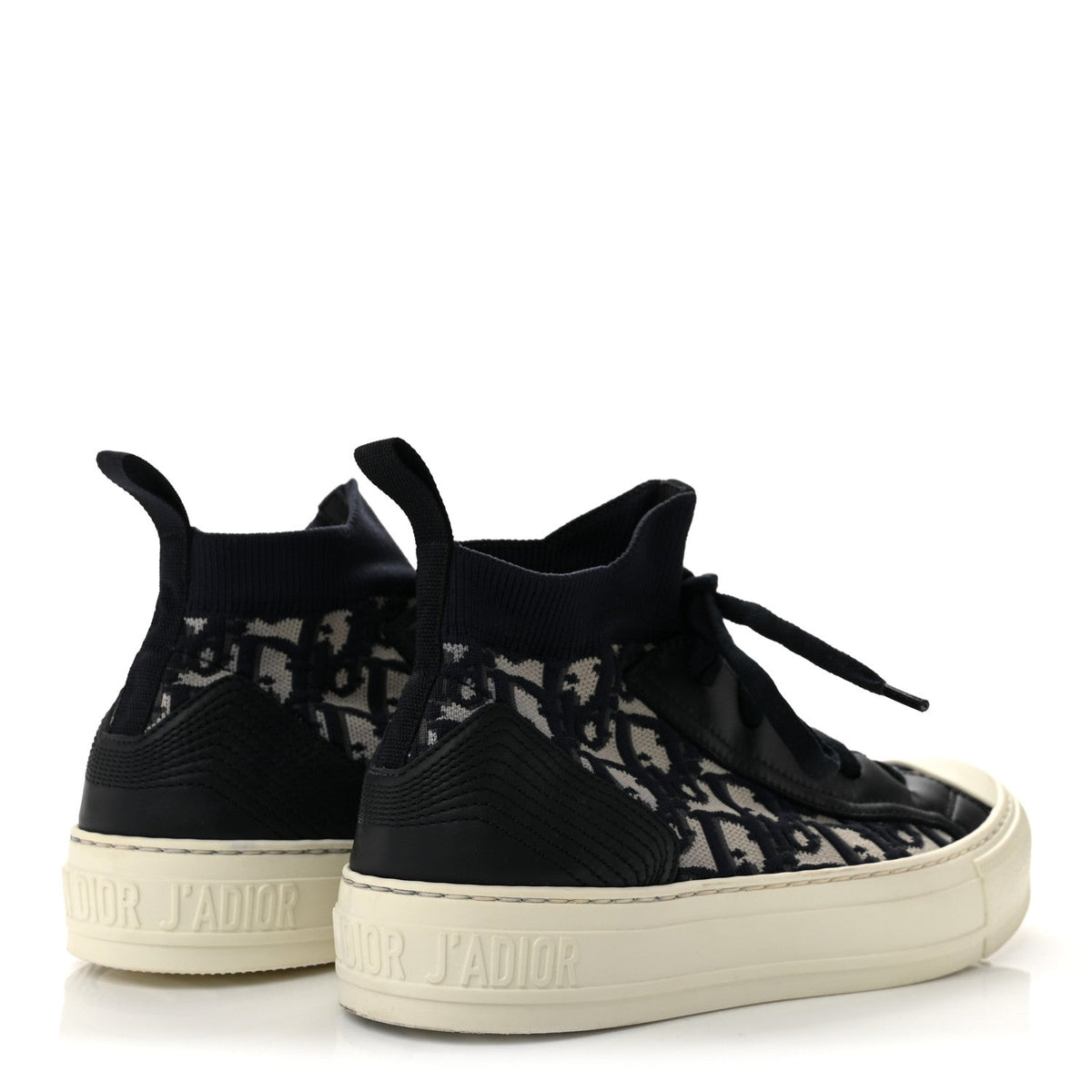 Dior Technical Knit Calfskin Women's Oblique Walk'n'Dior Mid Top Sneakers 36.5 Deep Blue