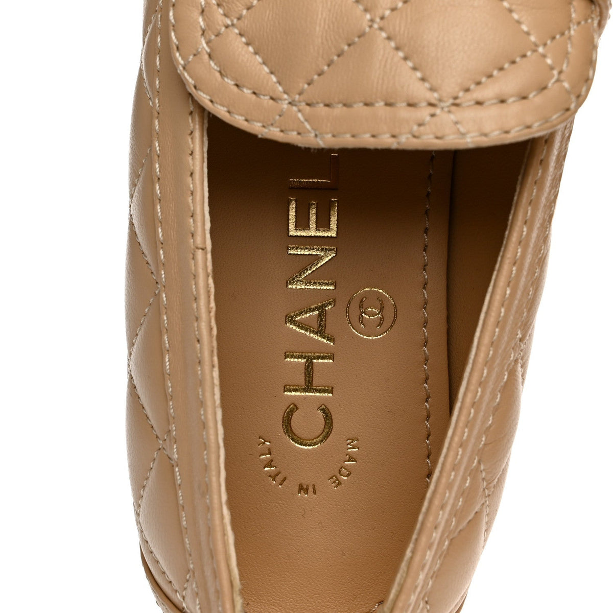 Chanel Lambskin Quilted Women's CC Heart Loafers 37 Beige