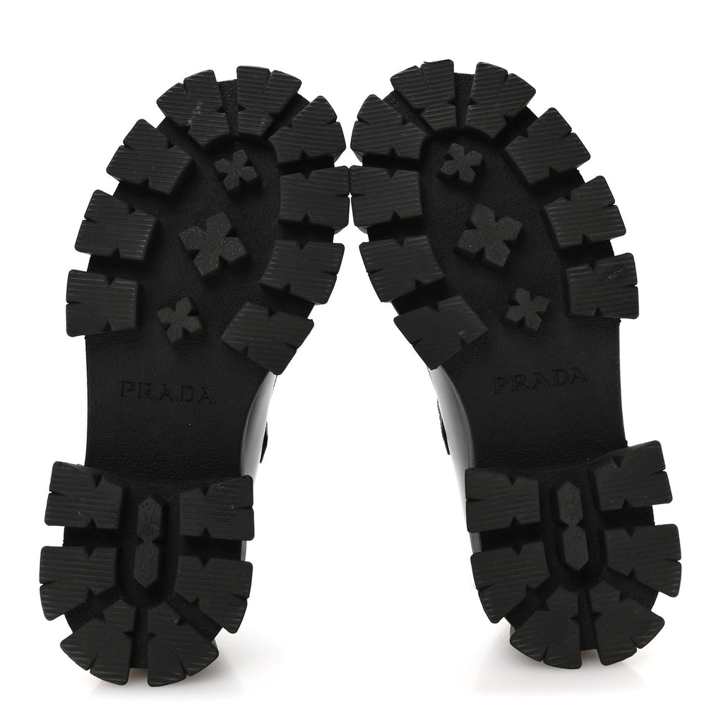 Prada Spazzolato Calfskin Women's Monolith Mary Janes 35.5 Black