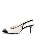 Lambskin Patent Calfskin Cap Toe CC Slingback Pumps White Black