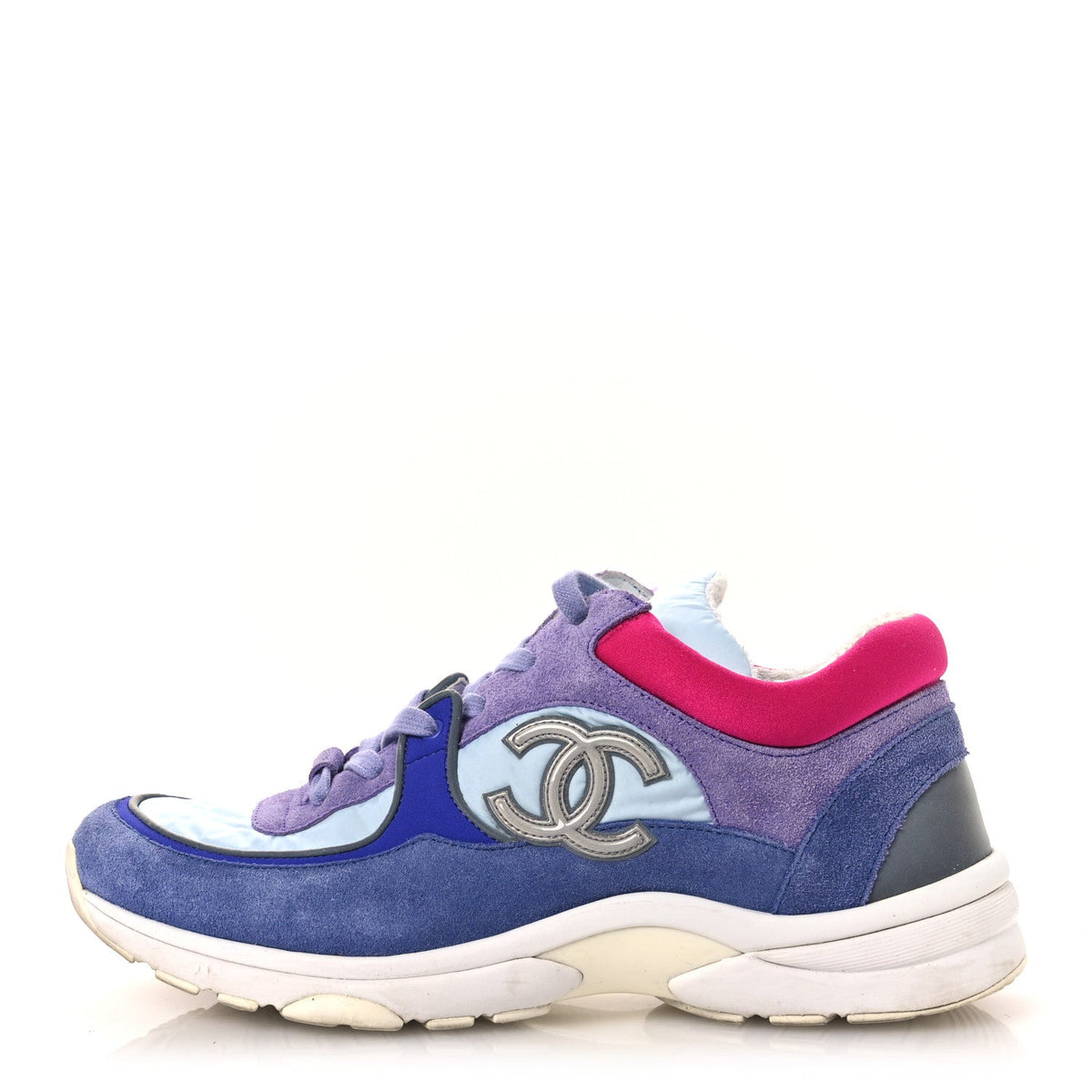 Chanel Nylon Calfskin Suede CC Women's Sneakers Light Blue