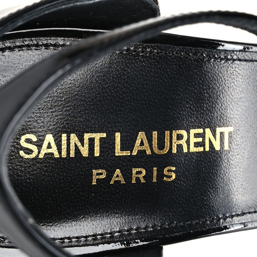 Saint Laurent Patent Calfskin Women's Opyum 110 Sandals 37.5 Black Gold