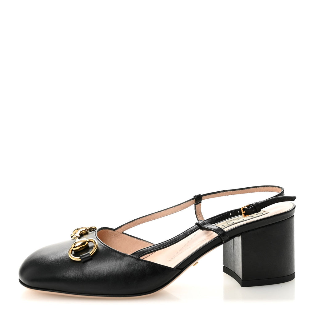 Gucci Malaga Kid Calfskin Women's Horsebit 70mm Slingback Pumps 36 Black