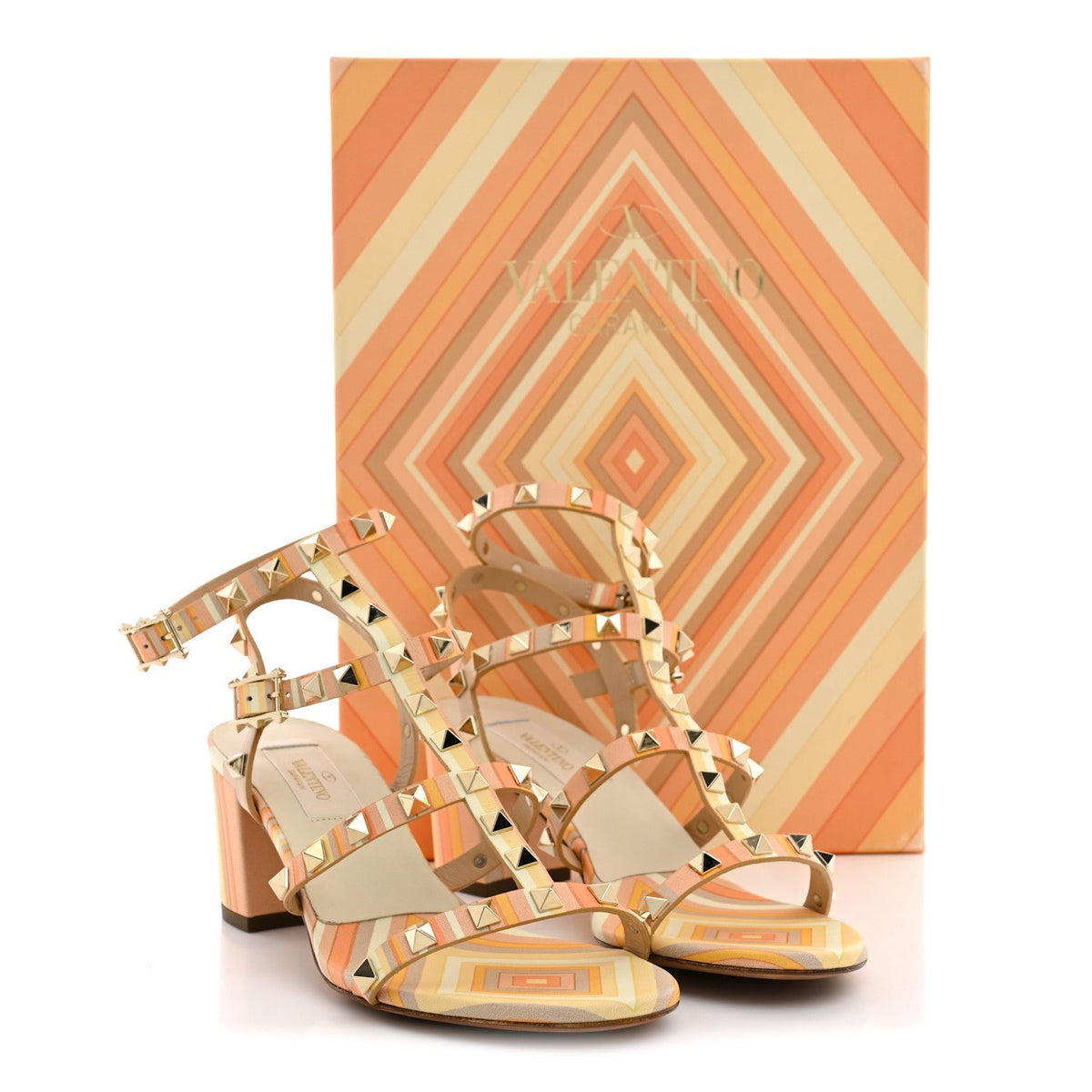 Valentino Garavani Nappa Calfskin Women's Rockstud City Sandals 38 Mandarin Sorbet