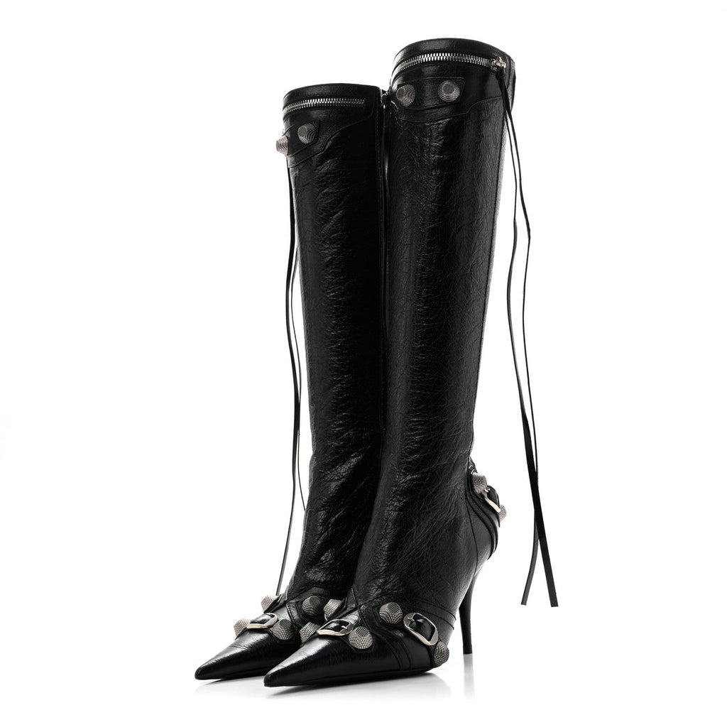 Balenciaga Agneau Arena Women's Spiked Cagole 90mm Boots 35 Black