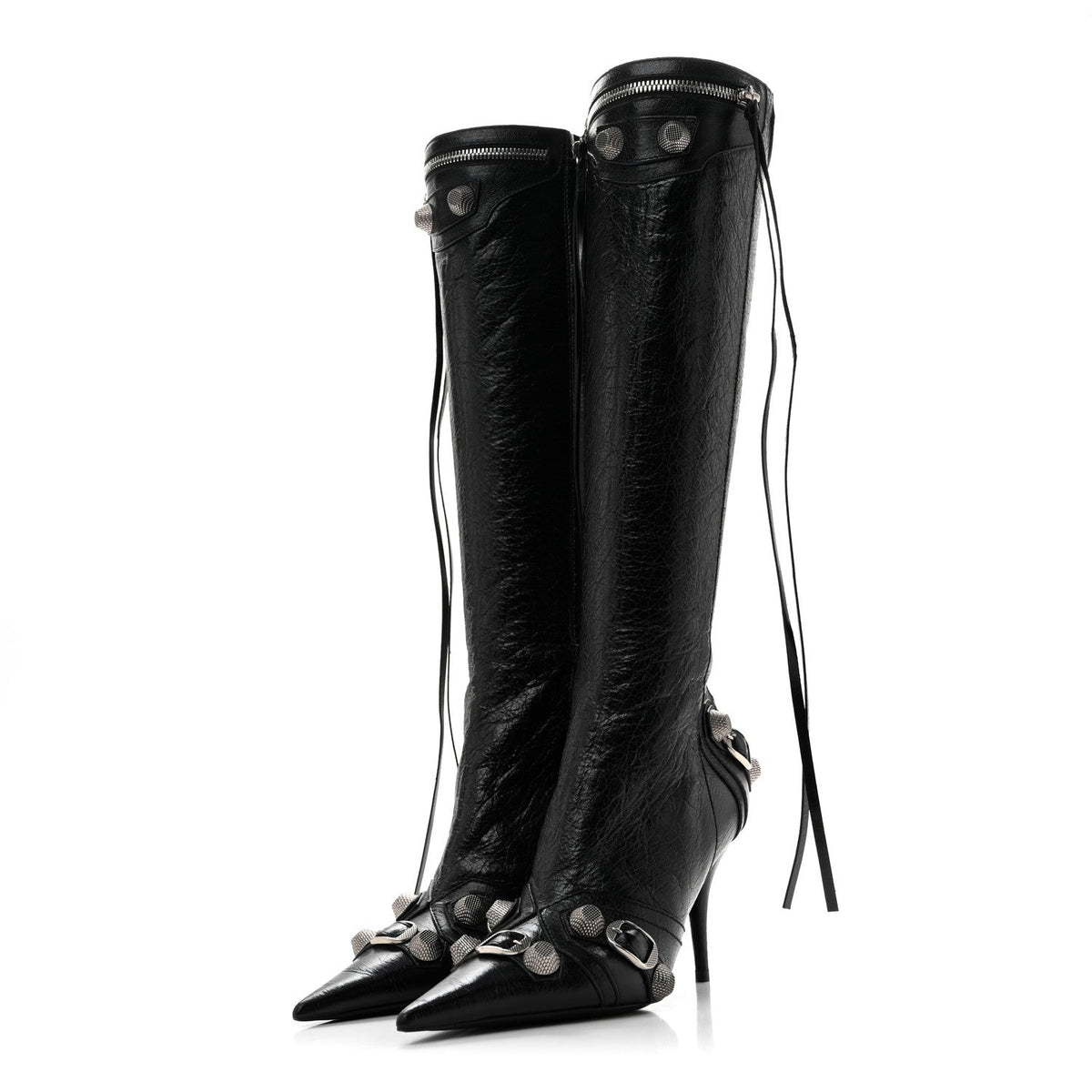 Balenciaga Agneau Arena Women's Spiked Cagole 90mm Boots 35 Black
