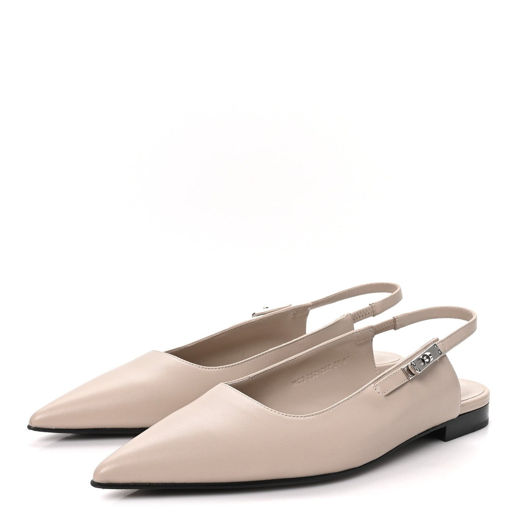 Hermès Nappa Women's Lovely Slingback Flats 38.5 Beige Galet