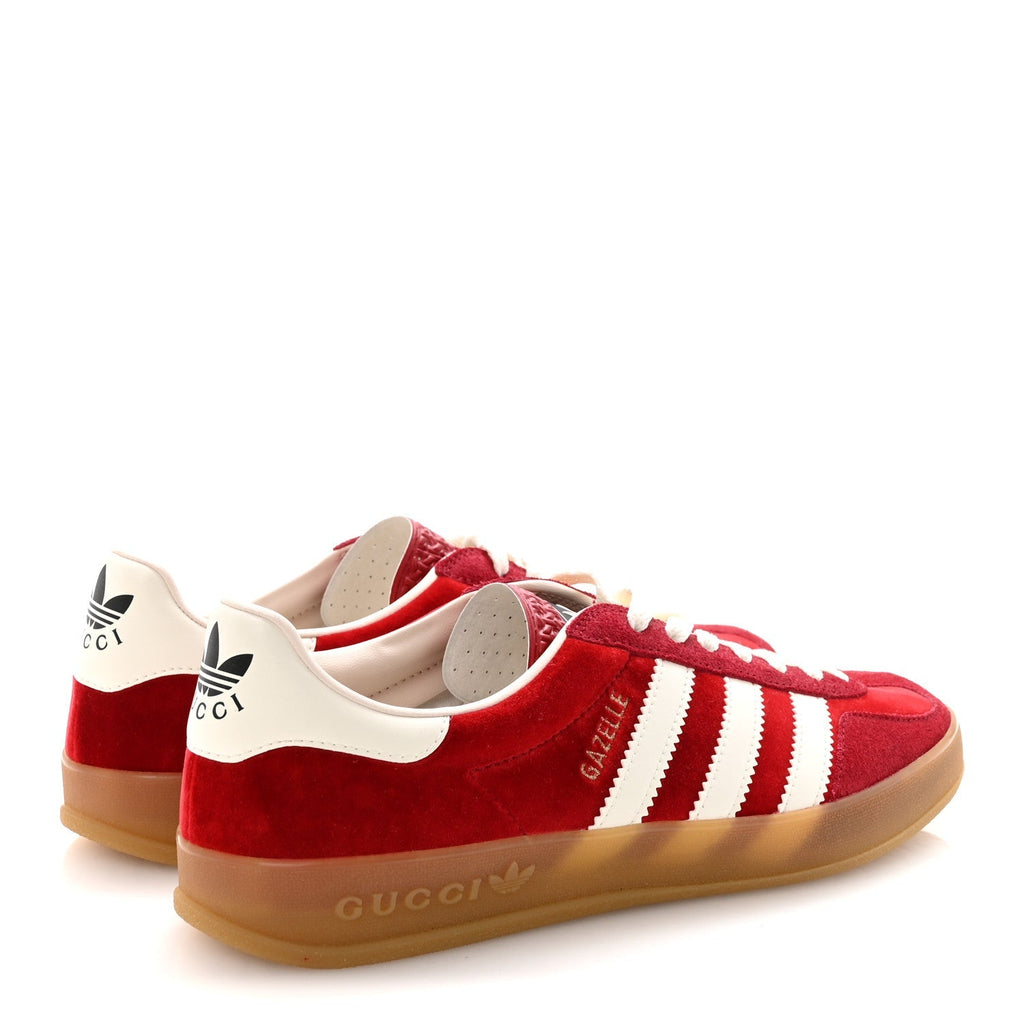 Gucci Velvet Suede Men's Gazelle Sneakers 8.5 Vulcanic Red Off White Hibiscus Red