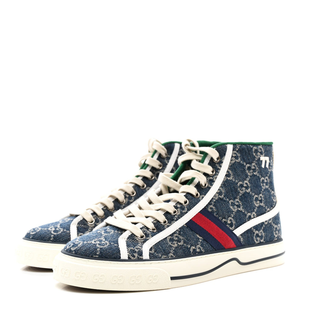 Gucci Denim GG Monogram Web 1977 Tennis Men's High Top Sneakers Blue