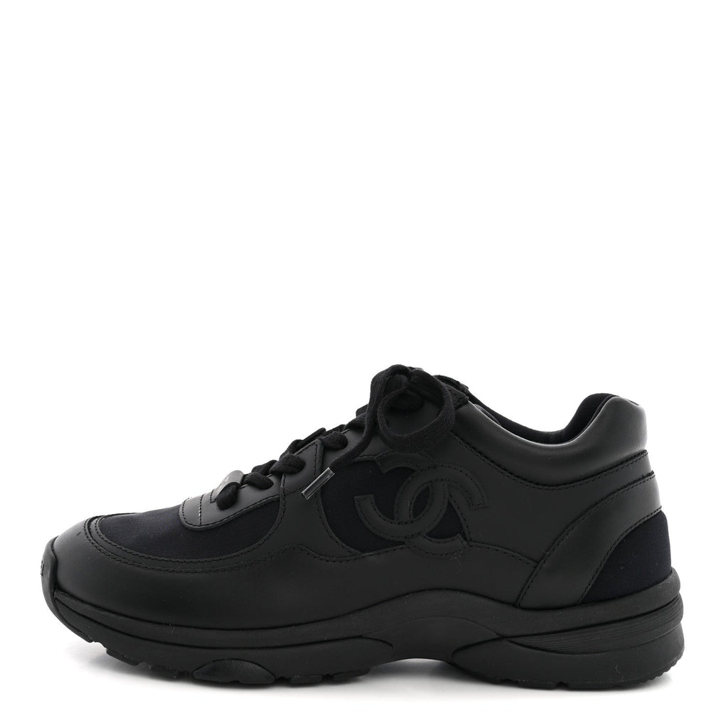 Chanel Lambskin Fabric Women's CC Sneakers 37.5 Black