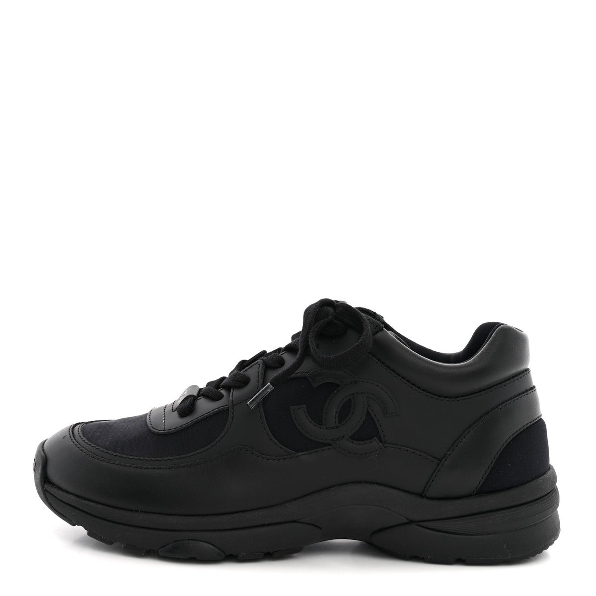 Chanel Lambskin Fabric Women's CC Sneakers 37.5 Black