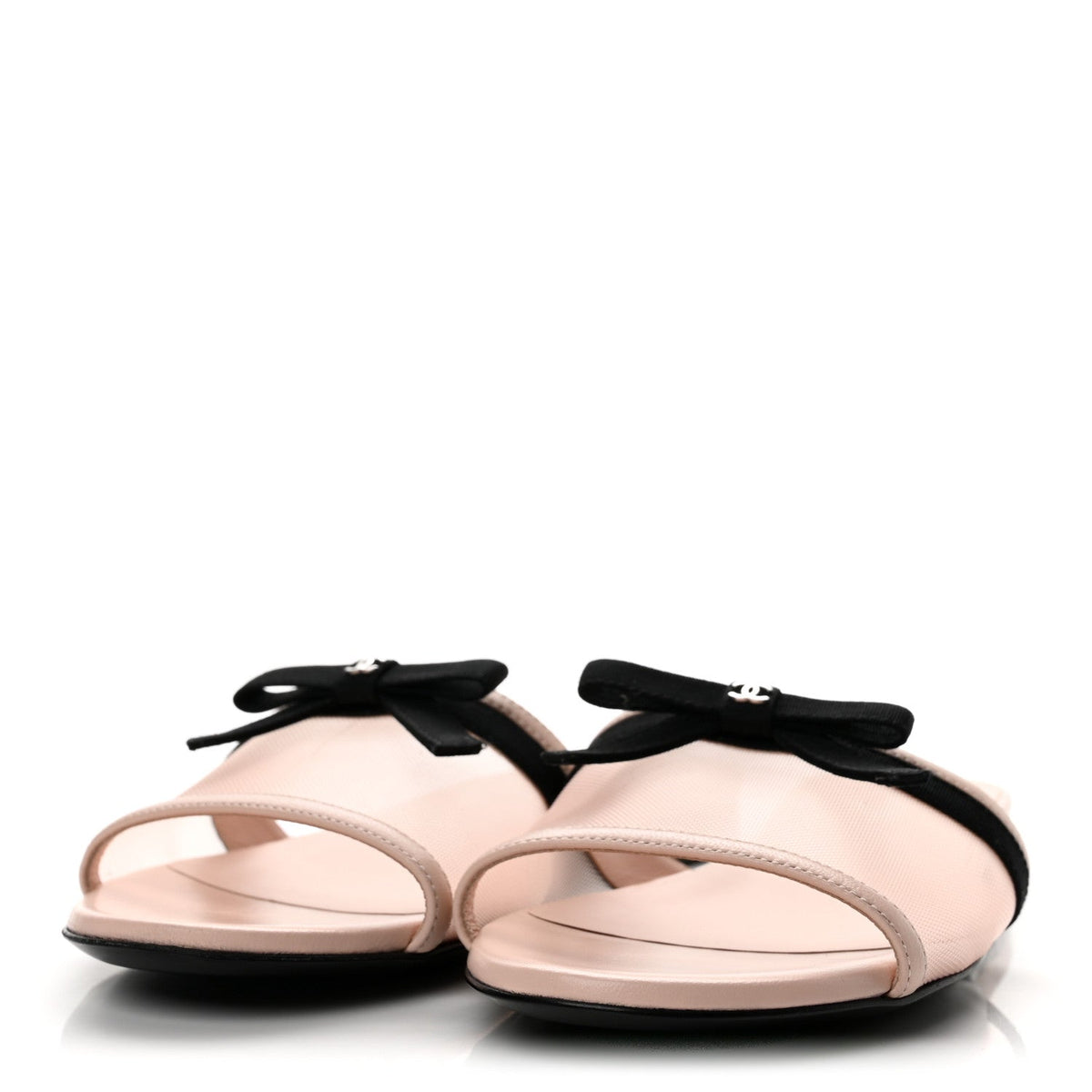 Chanel Mesh Lambskin CC Bow Women's Mules