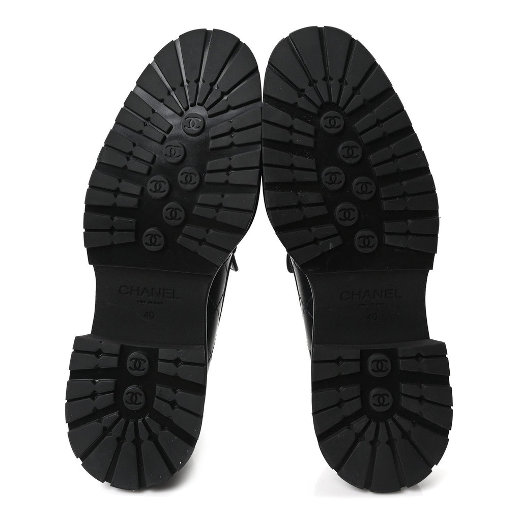 Chanel Calfskin Quilted CC Women's Mocassin Loafers Navy Blue
