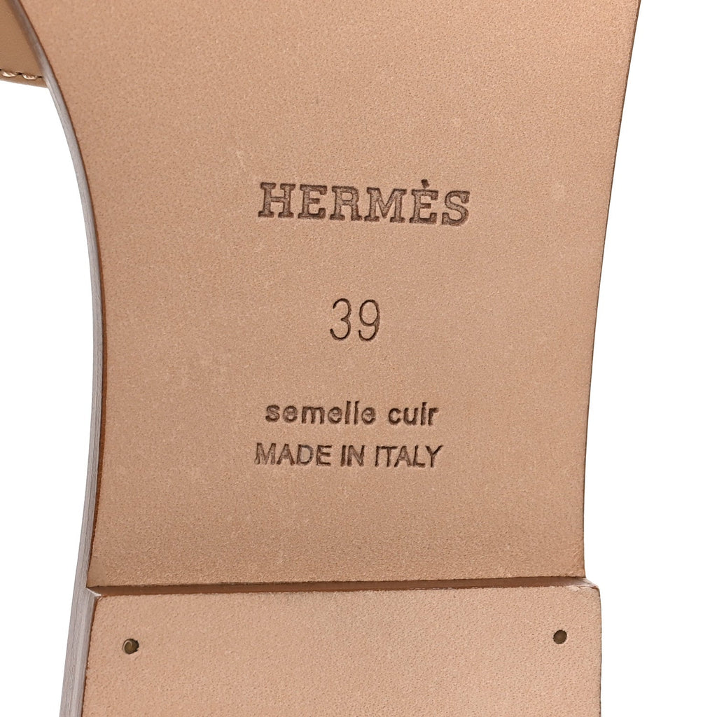 Hermes Box Calfskin Women's Oran Sandals 39 Camel
