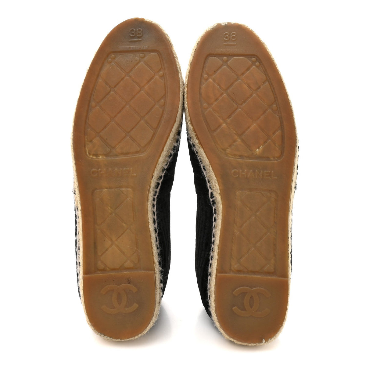 Chanel Velvet Grosgrain Women's CC Espadrilles 38 Black