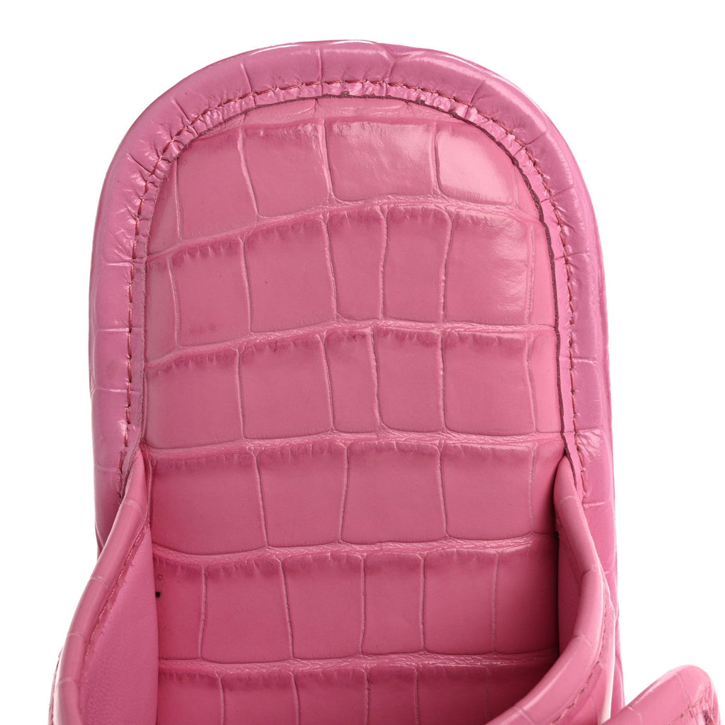 Balenciaga Crocodile Embossed Calfskin Logo Women's Slides 40 Fuxia