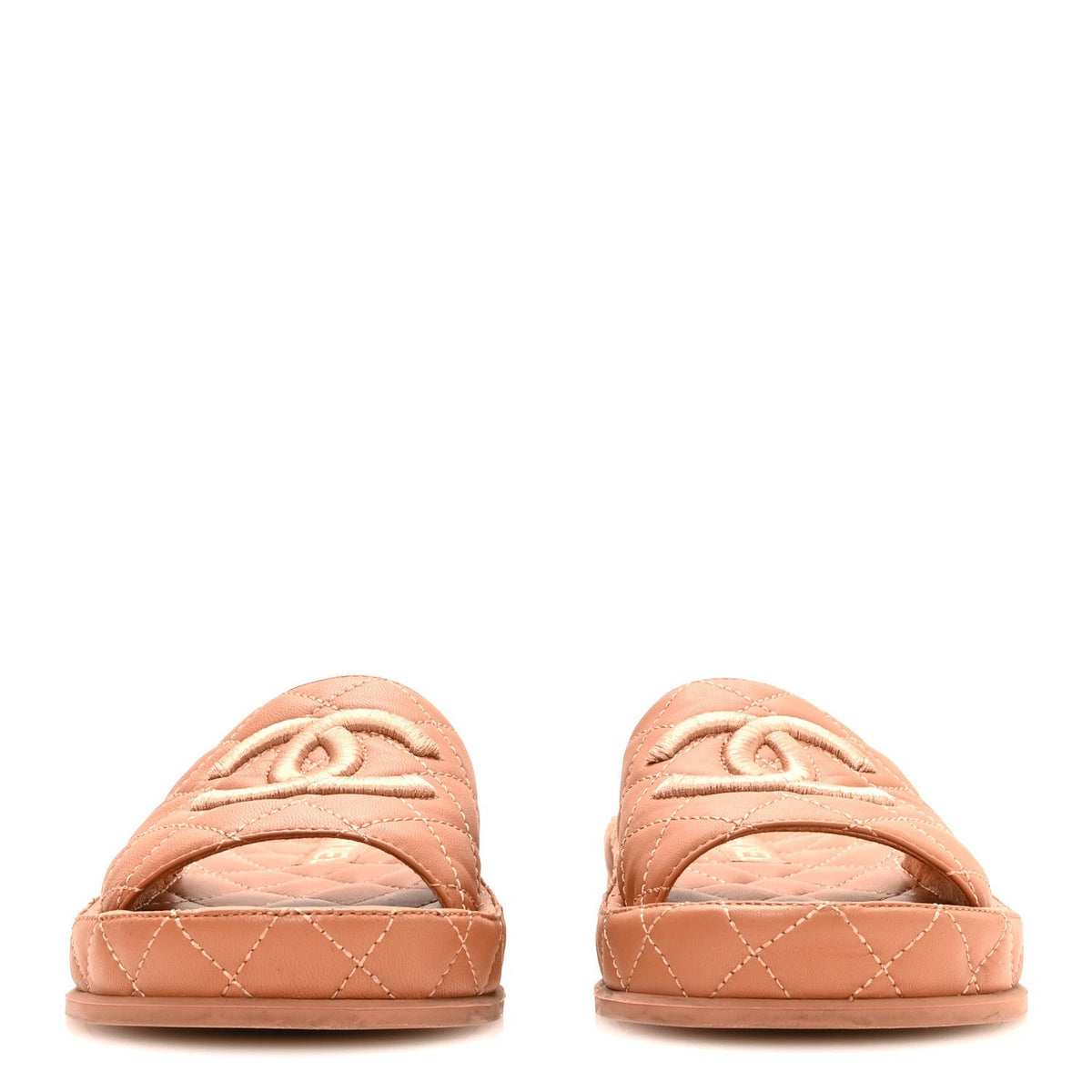 Chanel Lambskin Quilted Women's CC Mules Sandals 37 Brown