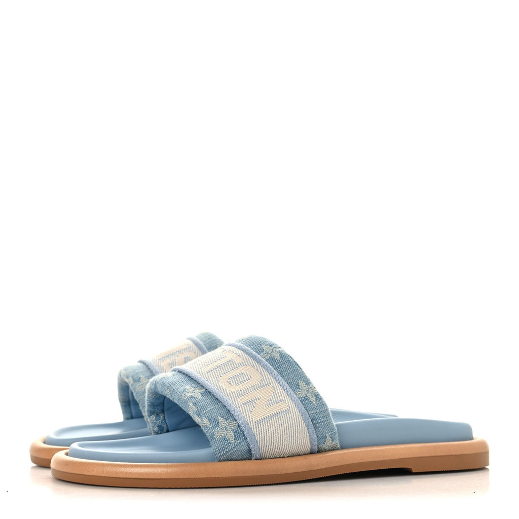 Louis Vuitton Monogram Denim Women's LV Bliss Comfort Mules 39 Turquoise