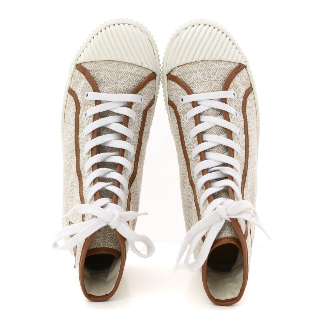 Loewe Jacquard Calfskin Men's Anagram High Top Sneakers 42 Natural White
