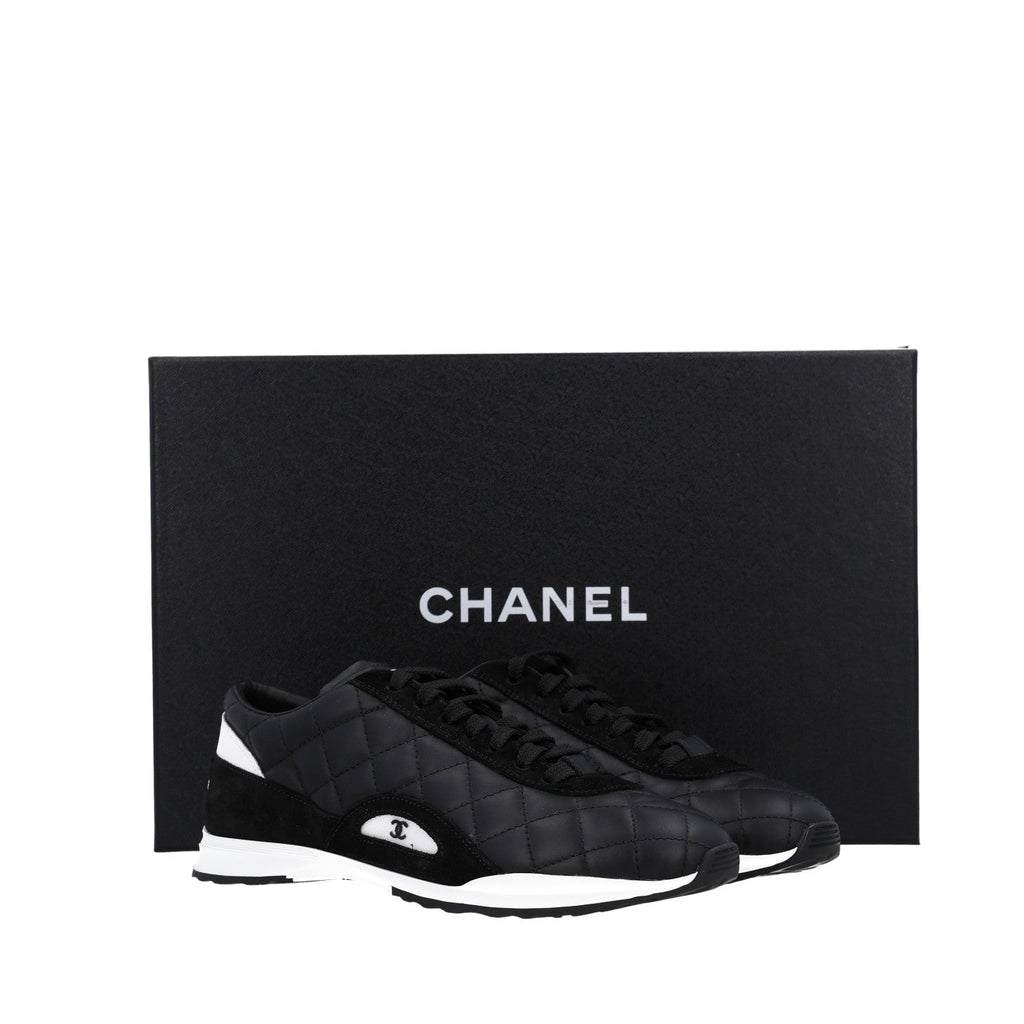 Chanel Suede Calfskin Quilted Women's Sneakers 36.5 Black
