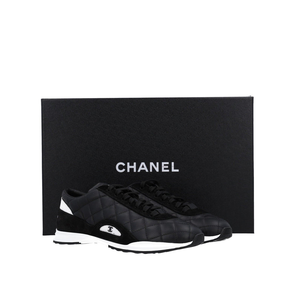Chanel Suede Calfskin Quilted Women's Sneakers 36.5 Black