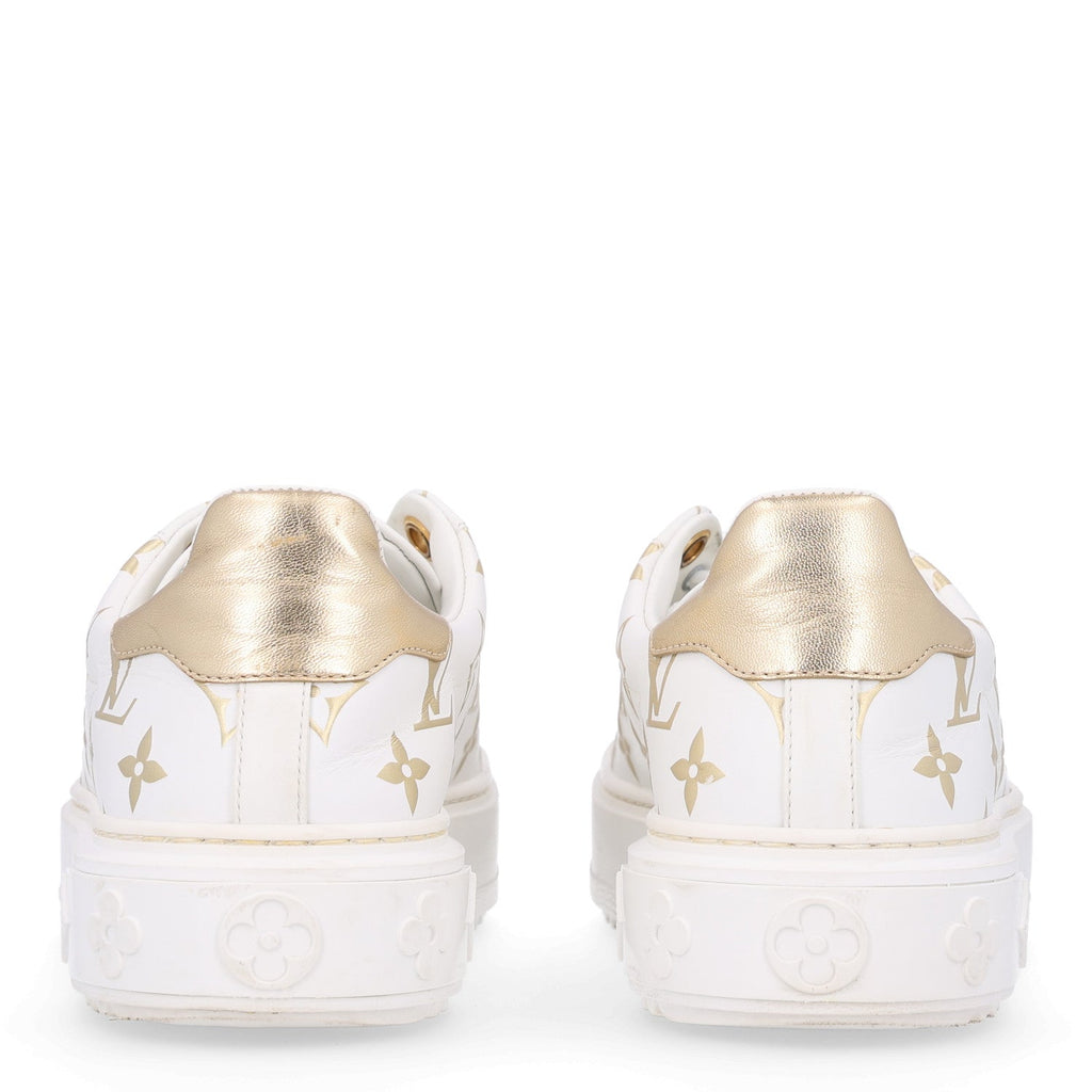 Louis Vuitton Calfskin Women's Monogram Debossed Time Out Sneakers 37 Gold