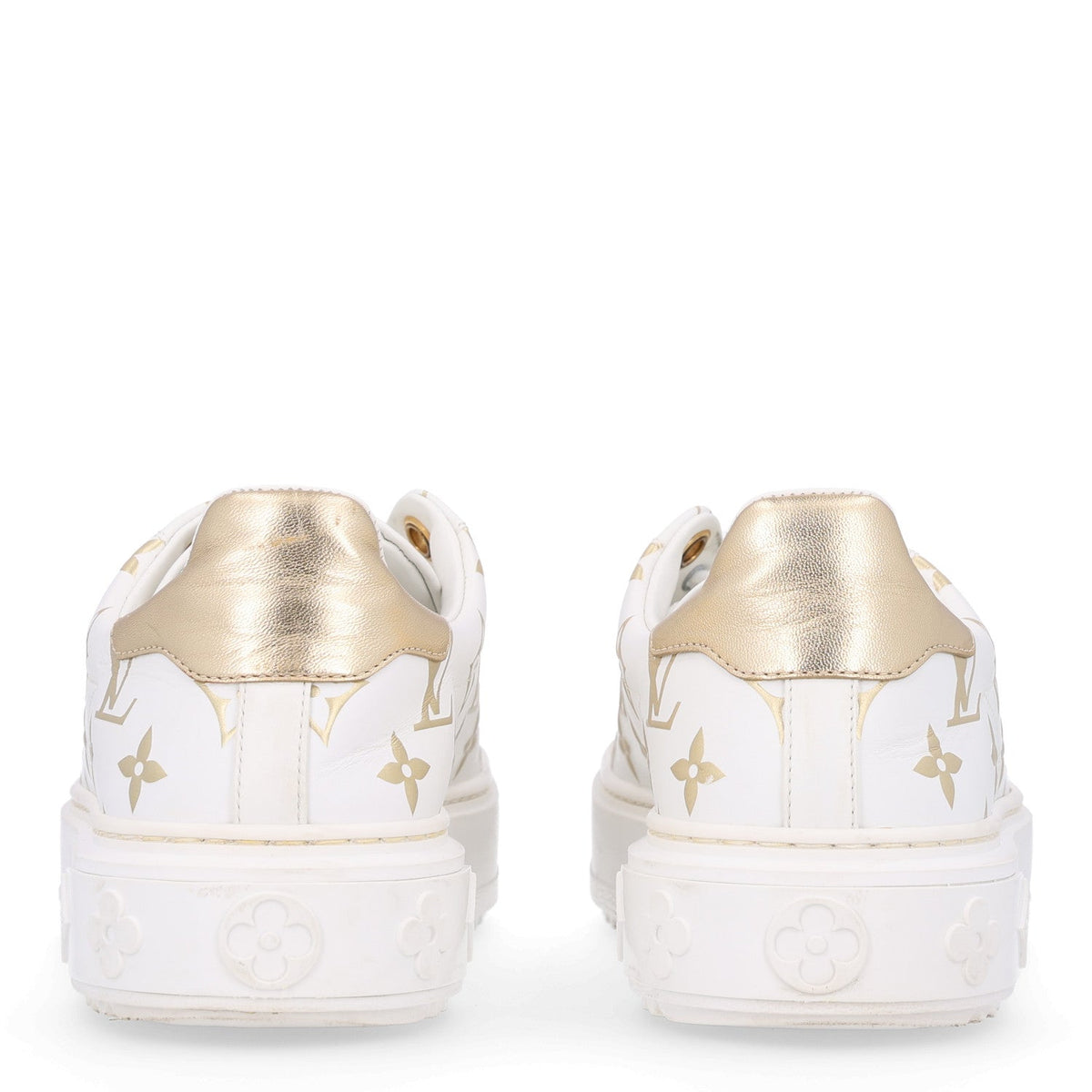 Louis Vuitton Calfskin Women's Monogram Debossed Time Out Sneakers 37 Gold