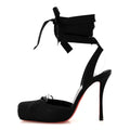 Christian Louboutin Crepe Satin Women's Cassia Lace Up 100 Pumps 36 Black