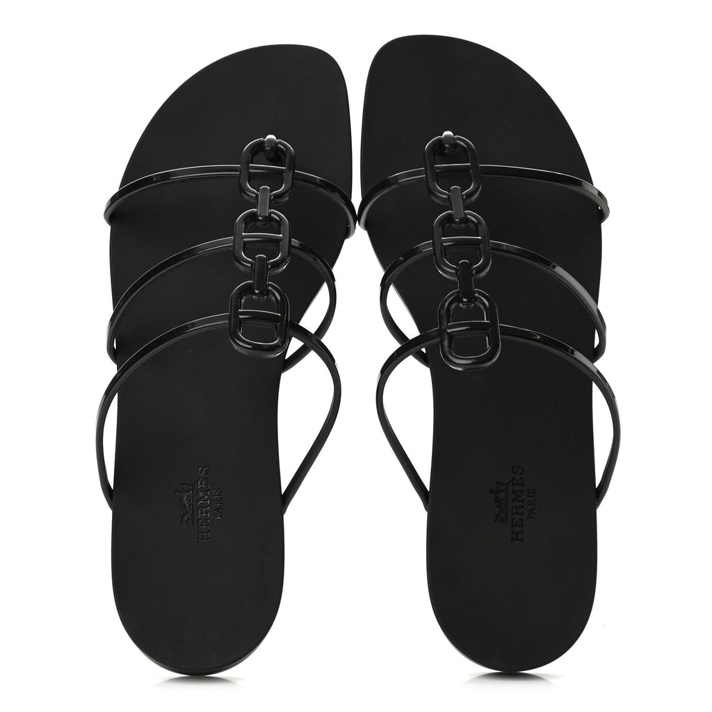 Hermes Rubber Women's Mykonos Sandals 40 Black