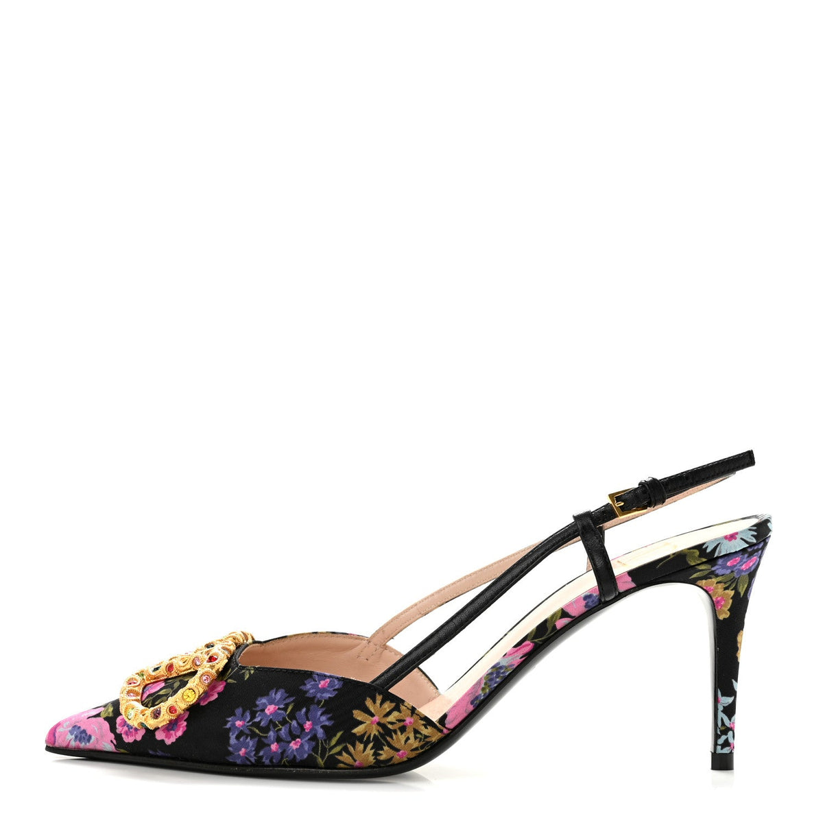 Garavanisatin Moire Floral VLogo Loco Slingback 80Mm Pumps Black Multi