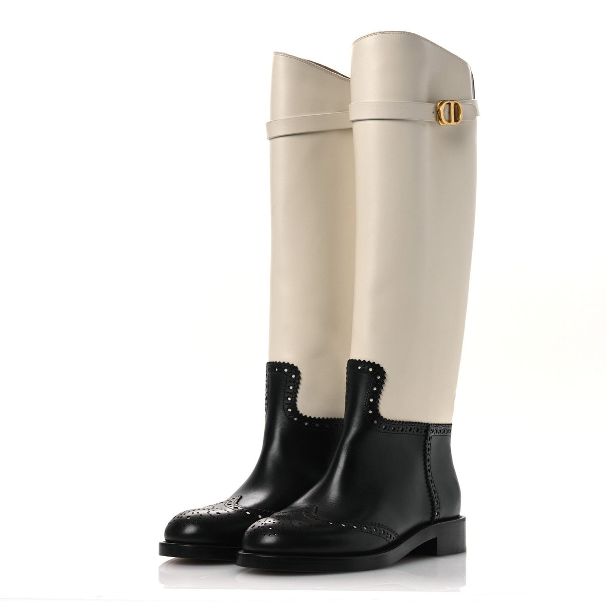 Christian Dior Calfskin Women's Empreinte High Boots 38 White Black
