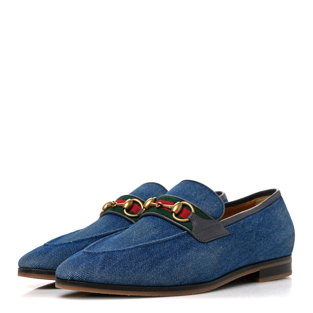 Gucci Denim Web Men's Horsebit Loafers 8 Blue