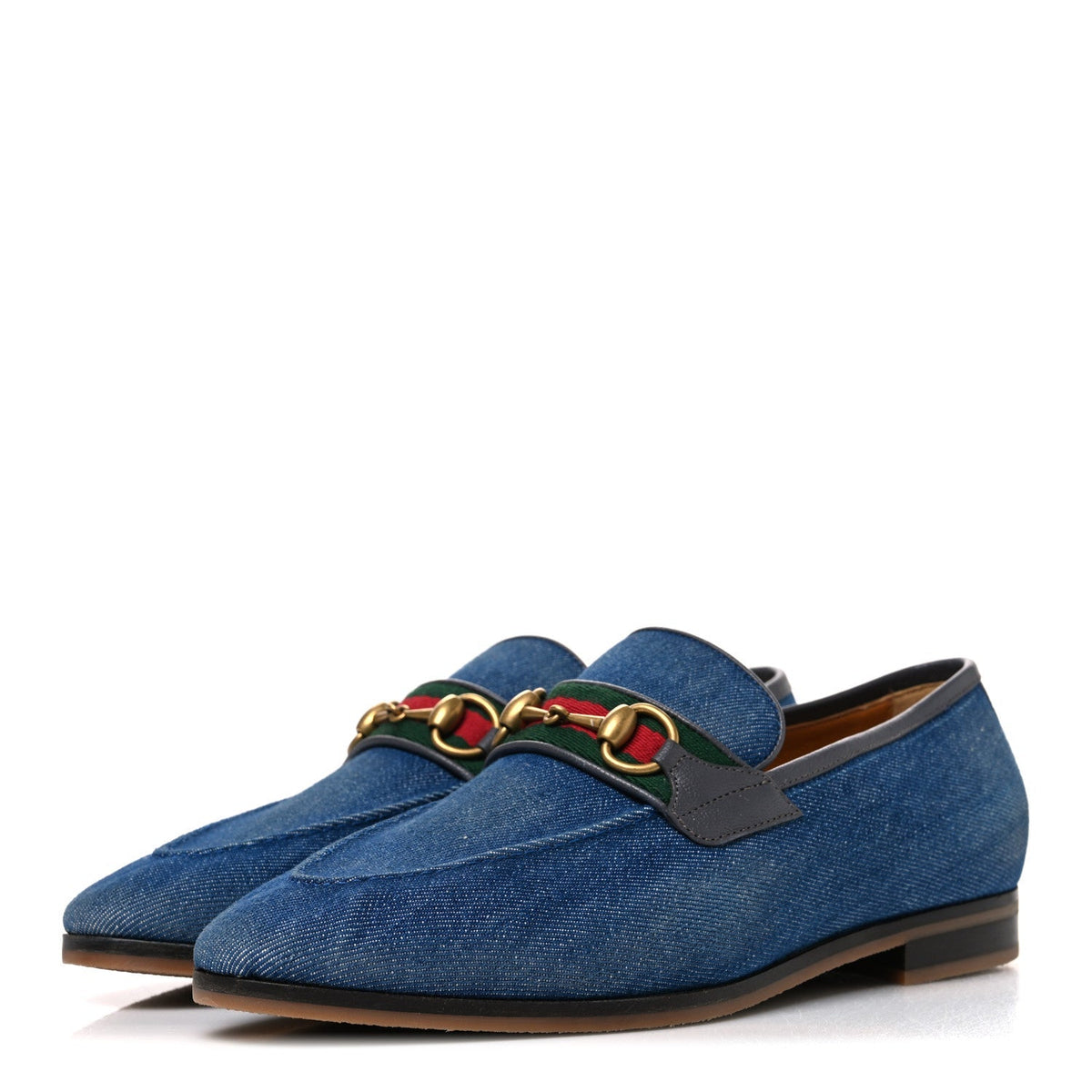 Gucci Denim Web Men's Horsebit Loafers 8 Blue