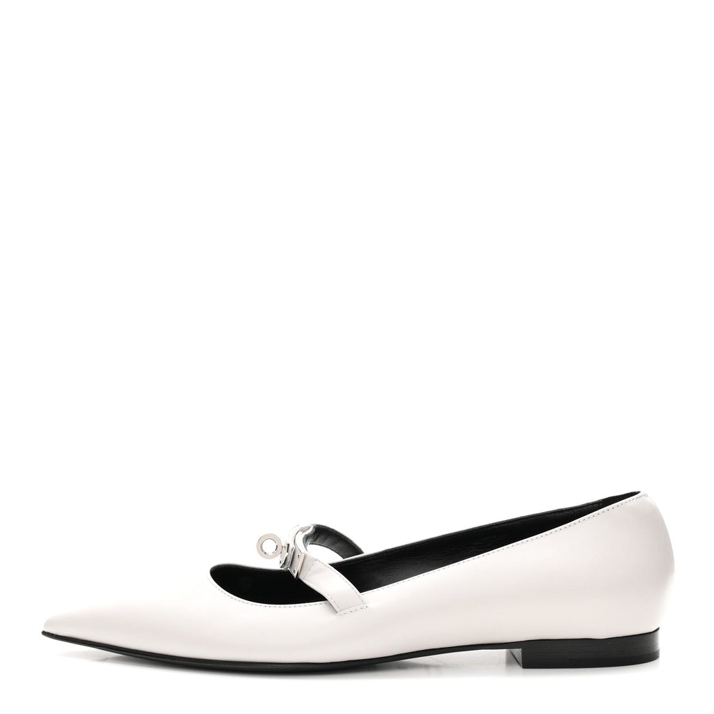 Hermes Calfskin Women's Kelly Ballet Flats 37.5 Gris Clair