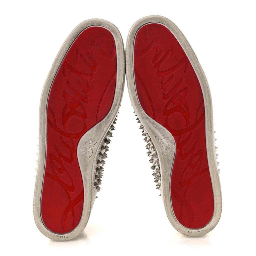 Christian Louboutin Nappa Laminato Men's Yang Louis Flat Sneakers 45 Latte Silver