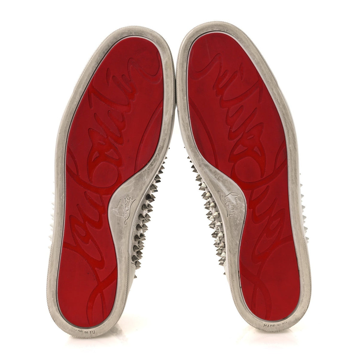 Christian Louboutin Nappa Laminato Men's Yang Louis Flat Sneakers 45 Latte Silver