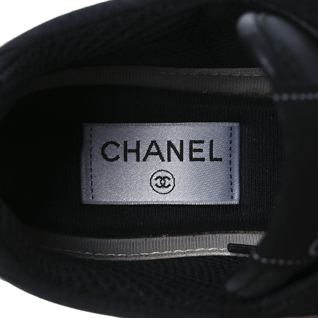 Chanel Calfskin Mesh Lycra Suede Women's Logo Sneakers 40 Black