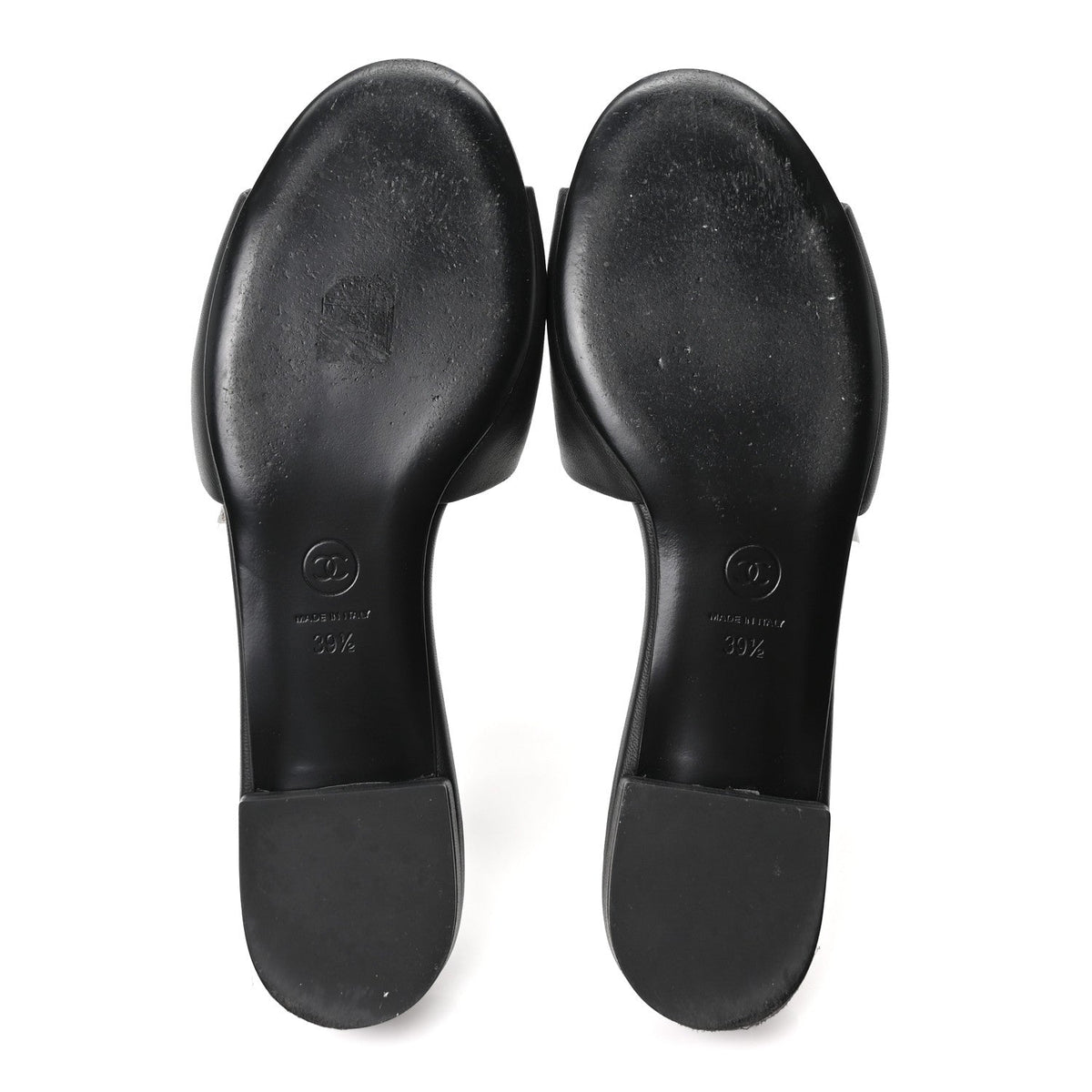 Chanel Lambskin Enamel Women's CC Mules 39.5 Black