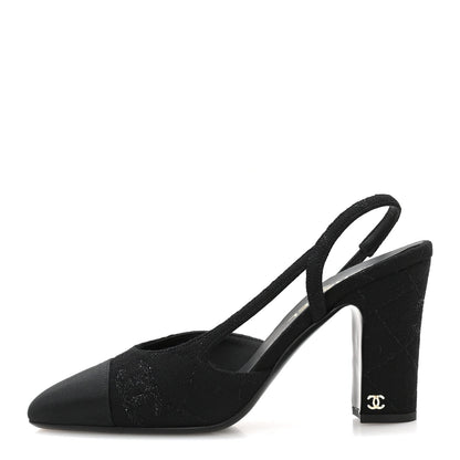 Chanel Wool Grosgrain CC Cap Toe Women's Slingback Pumps